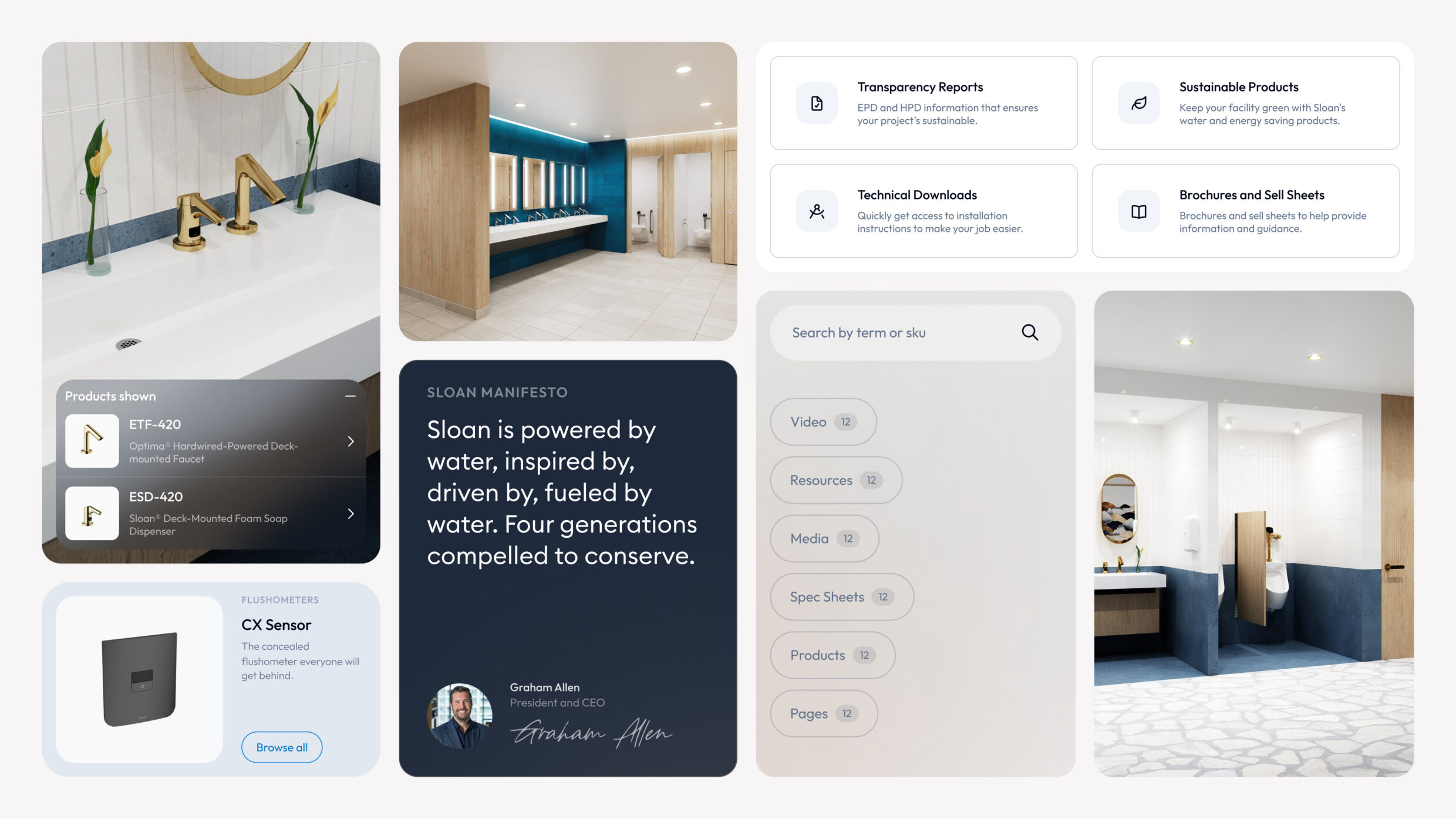Modular UI kit showcasing buttons, typography, and card components for the site.