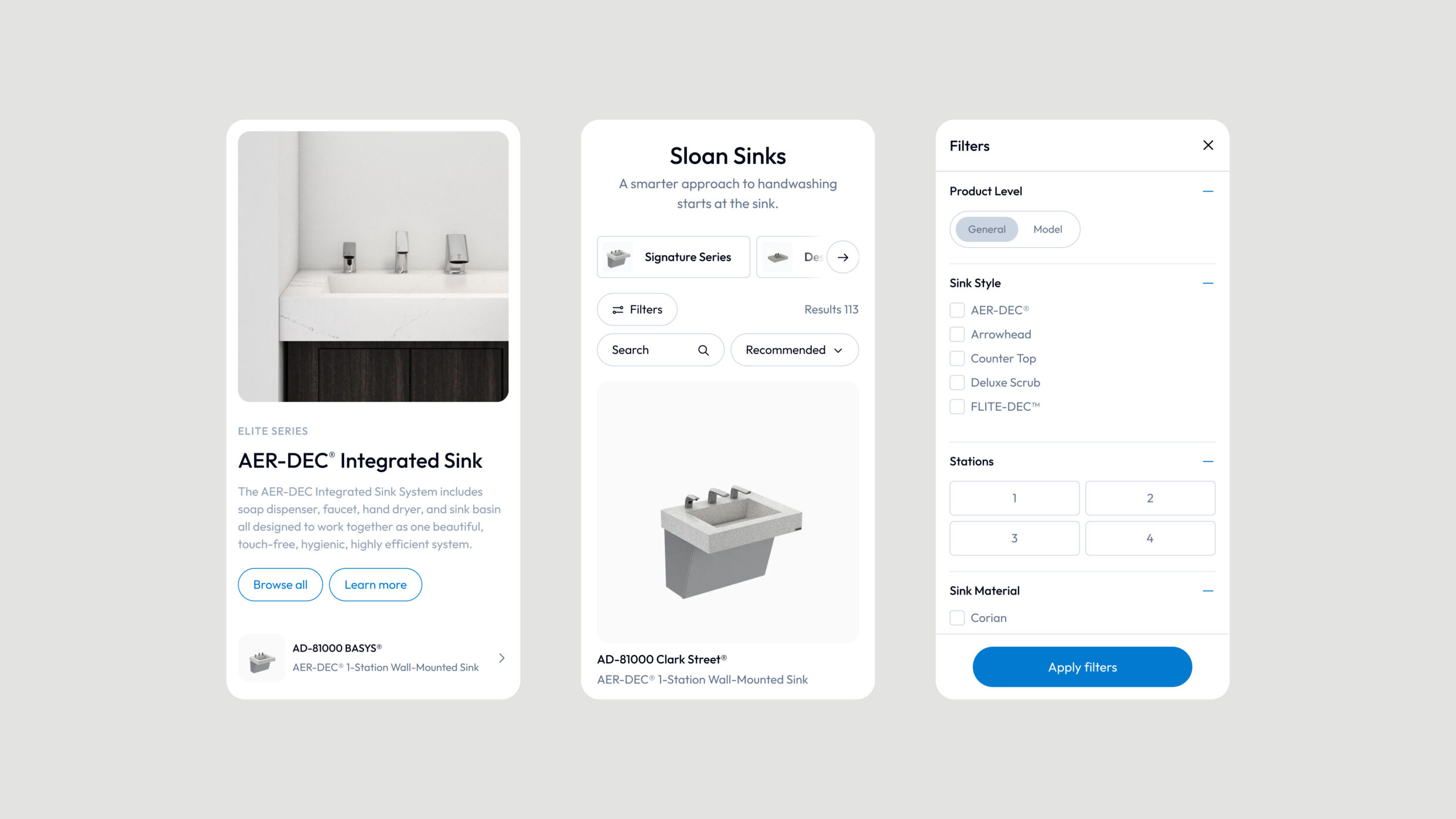 Mobile-responsive product filtering for the Sloan digital platform.