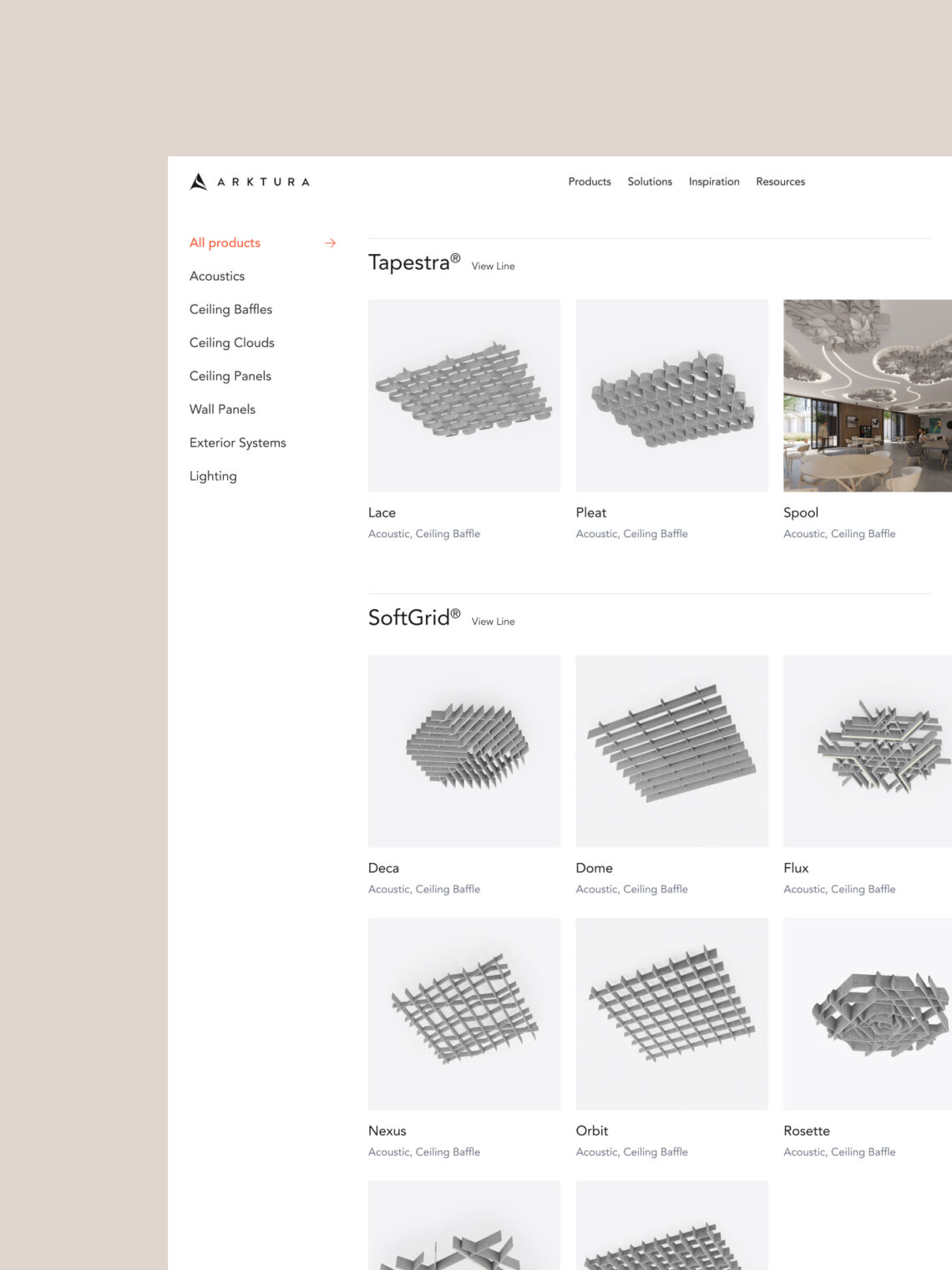 Arktura product listing page