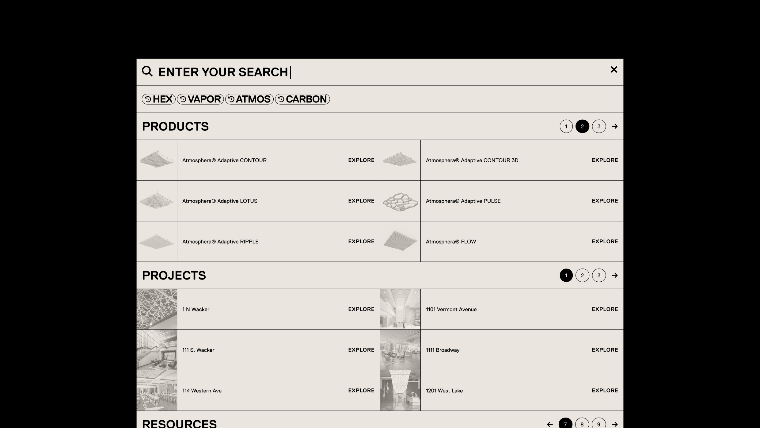 Nown website search UI