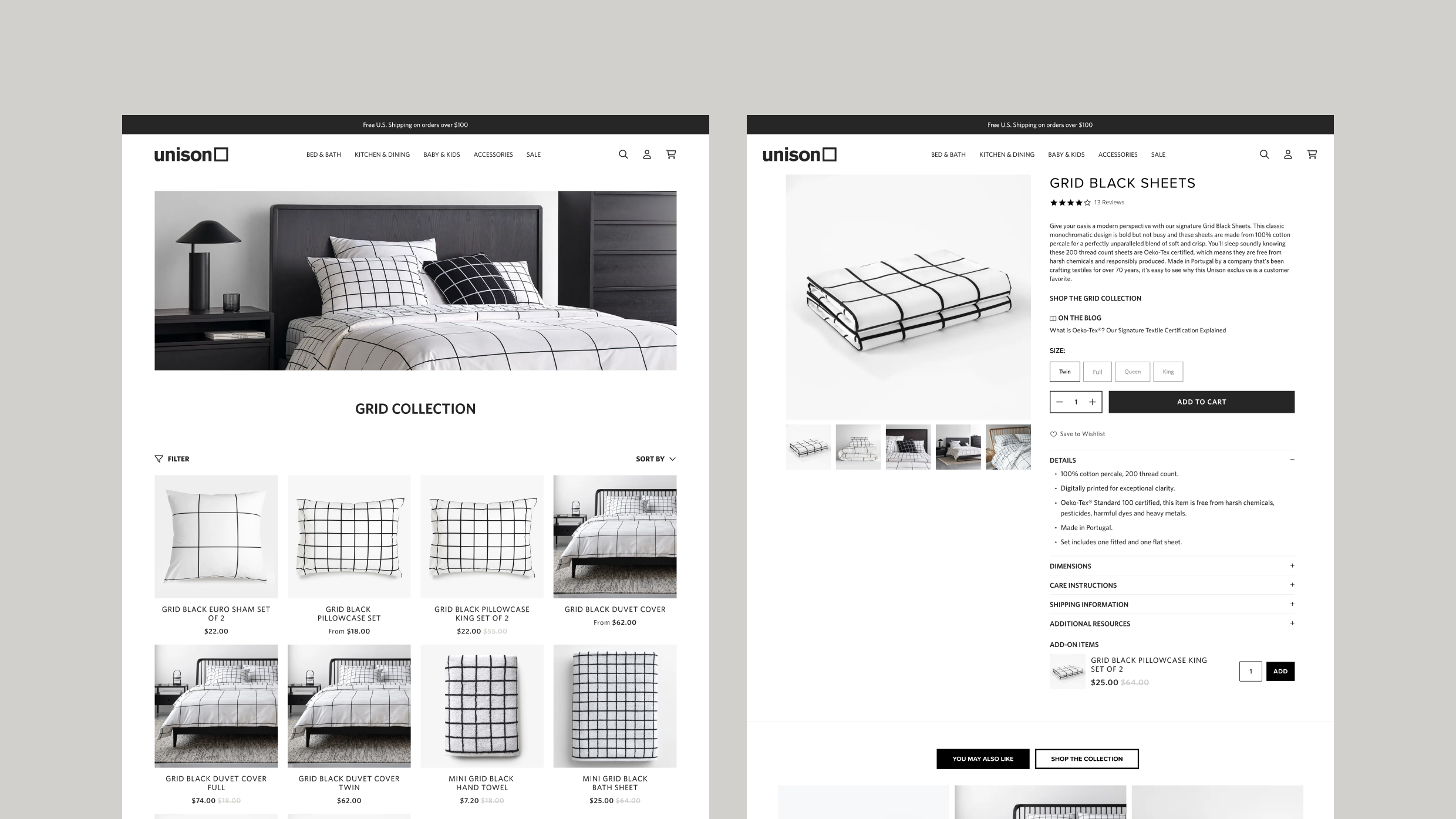 Unison product listing page to product display page