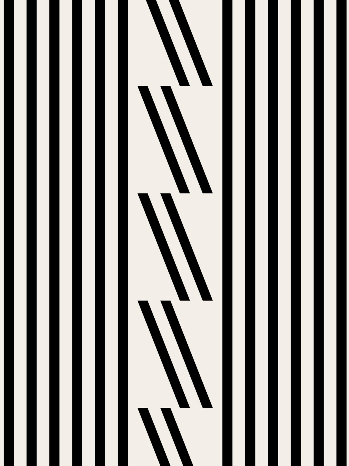 Minimalist geometric pattern featuring vertical lines and slanted parallel bars in cream and black.