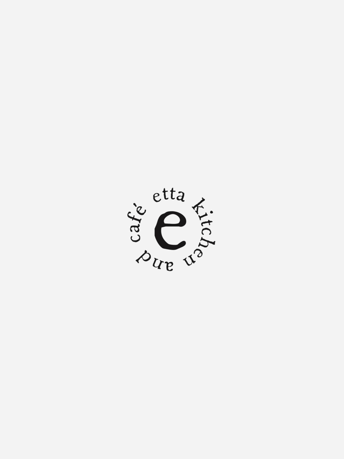 Minimalist black and white circular logo for Etta Cafe and Kitchen with central letter "e"