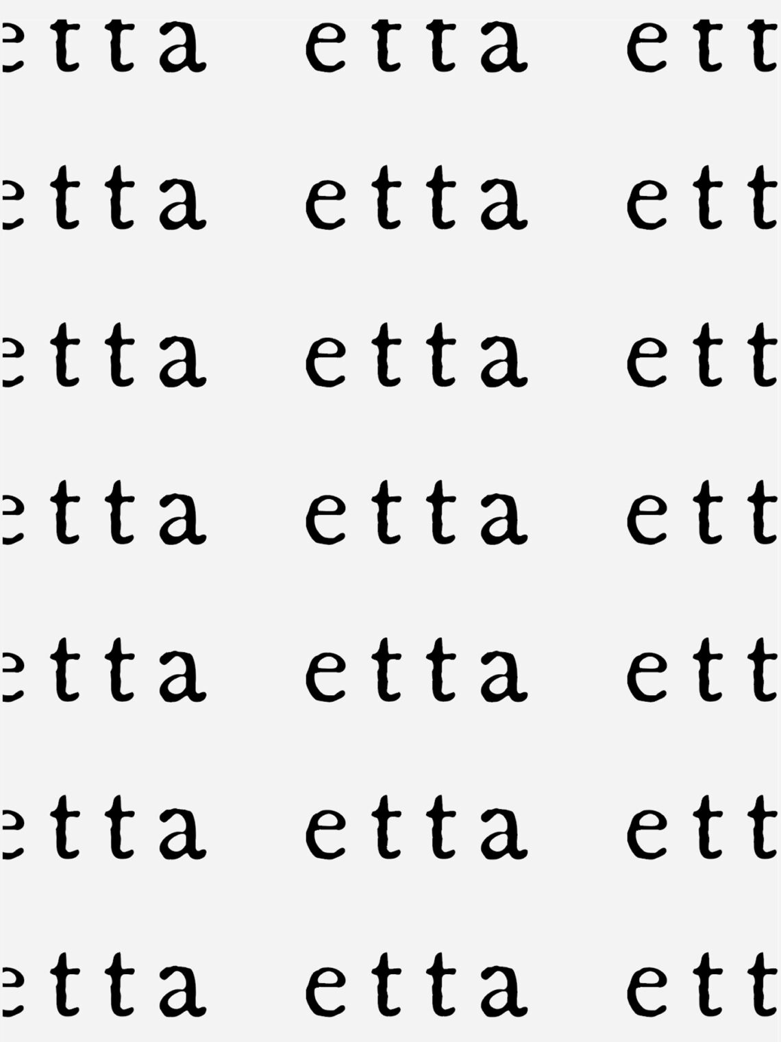 Seamless repeating text pattern of the lowercase "etta" brand name logo in black.