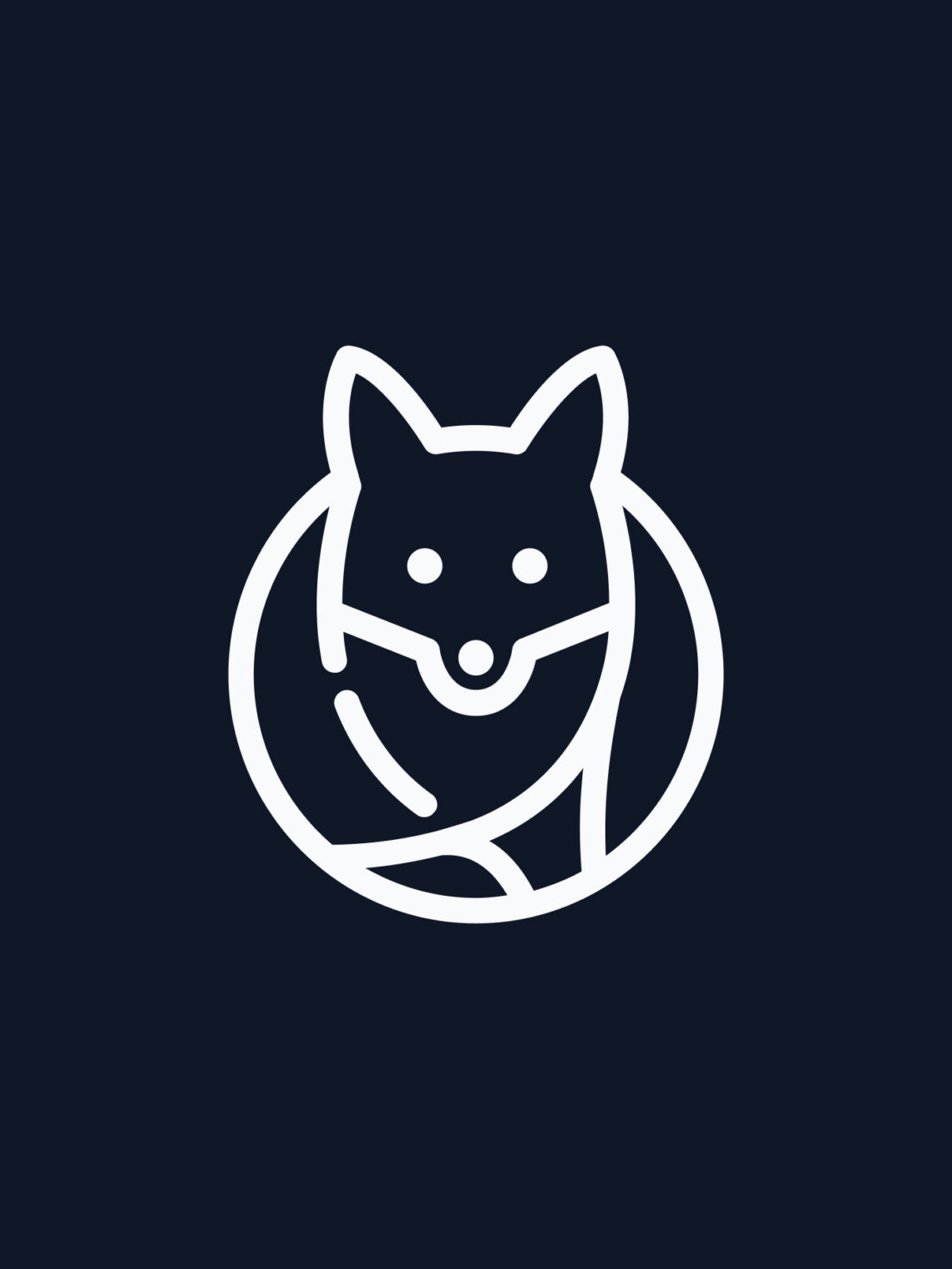 A minimalist white line art logo of a fox inside a circle.