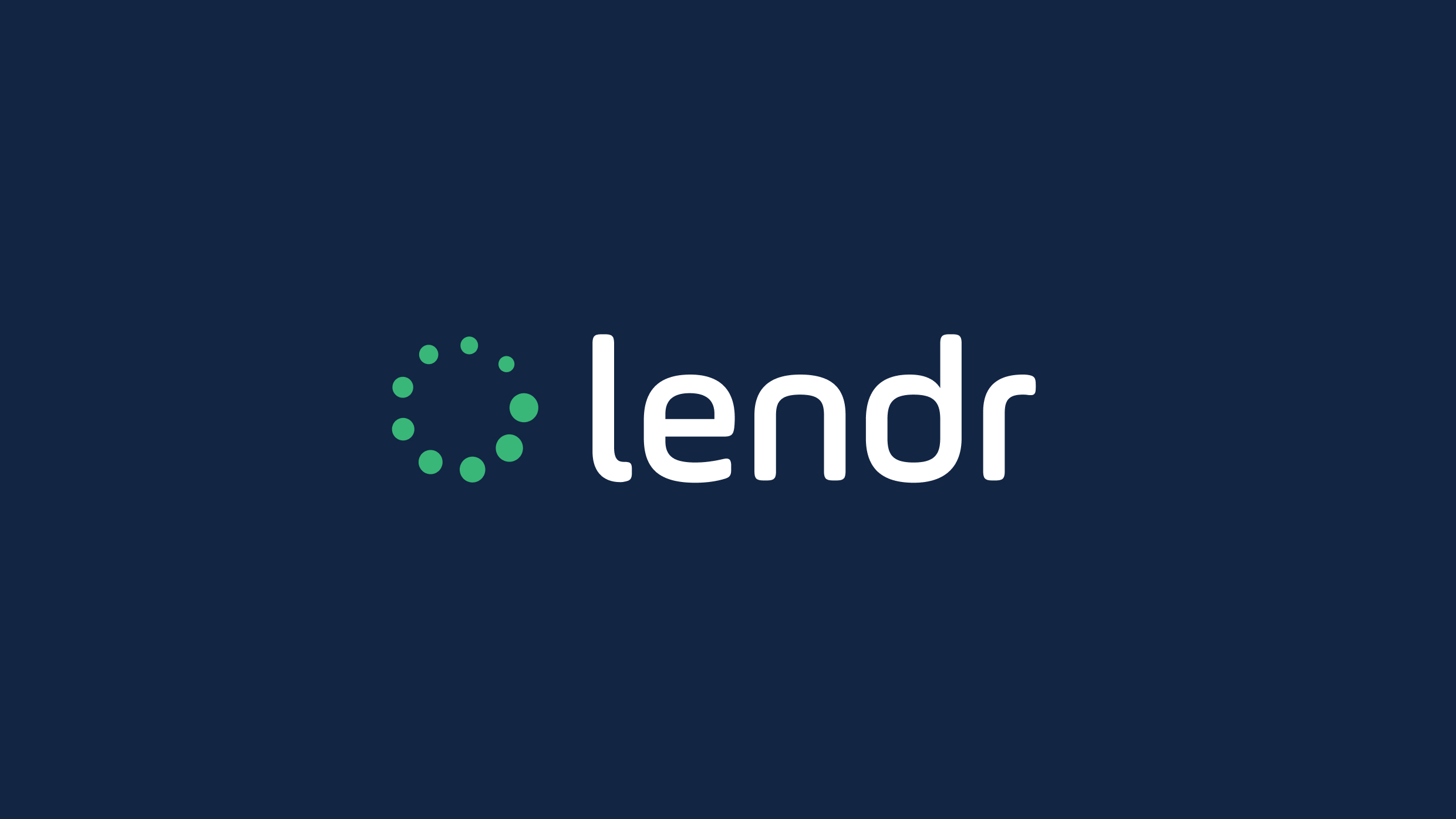 Corporate logo for Lendr featuring a green dotted circle on navy backdrop.