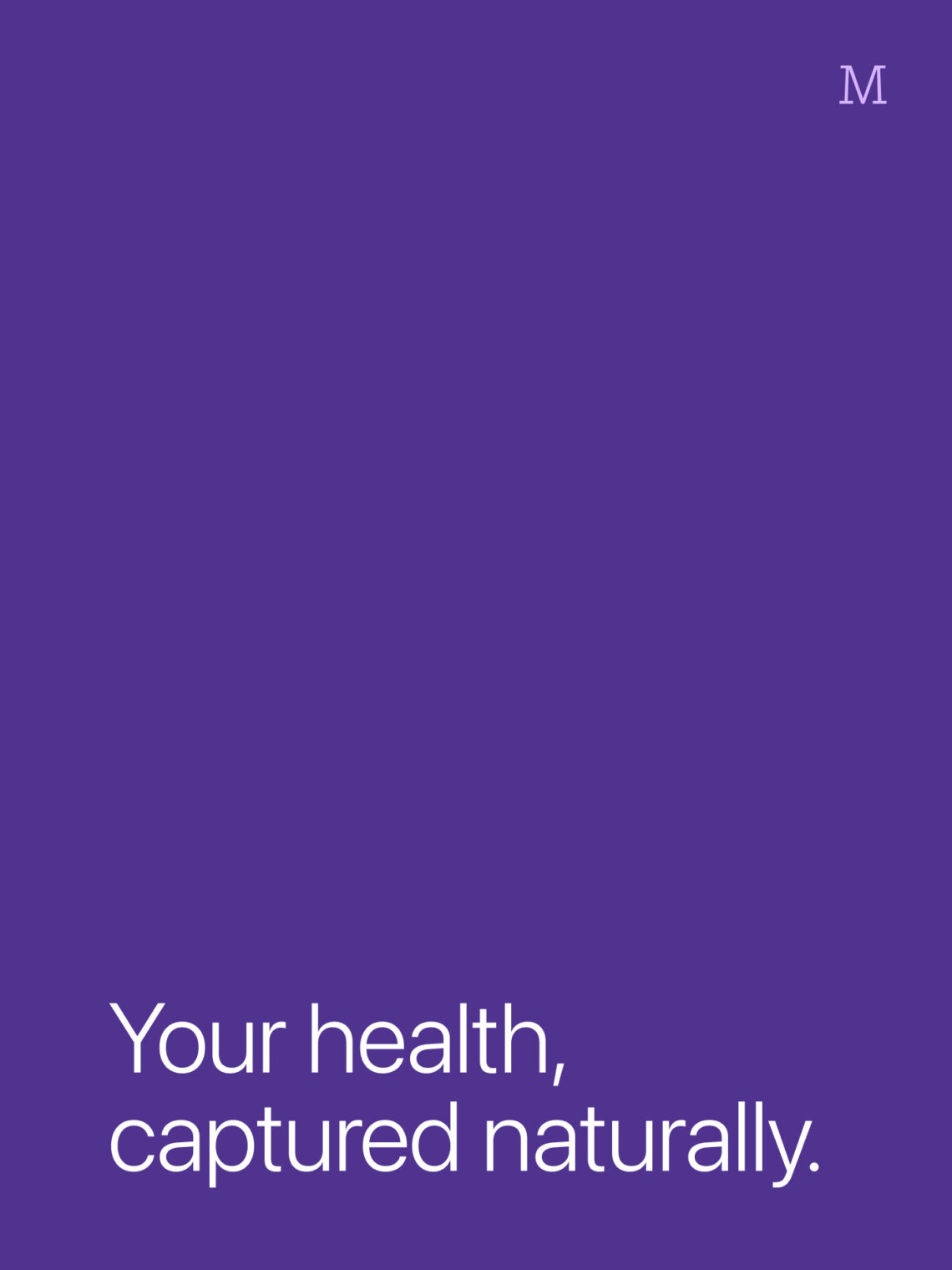 Minimalist purple background graphic featuring the Metria brand tagline, "Your health, captured naturally."