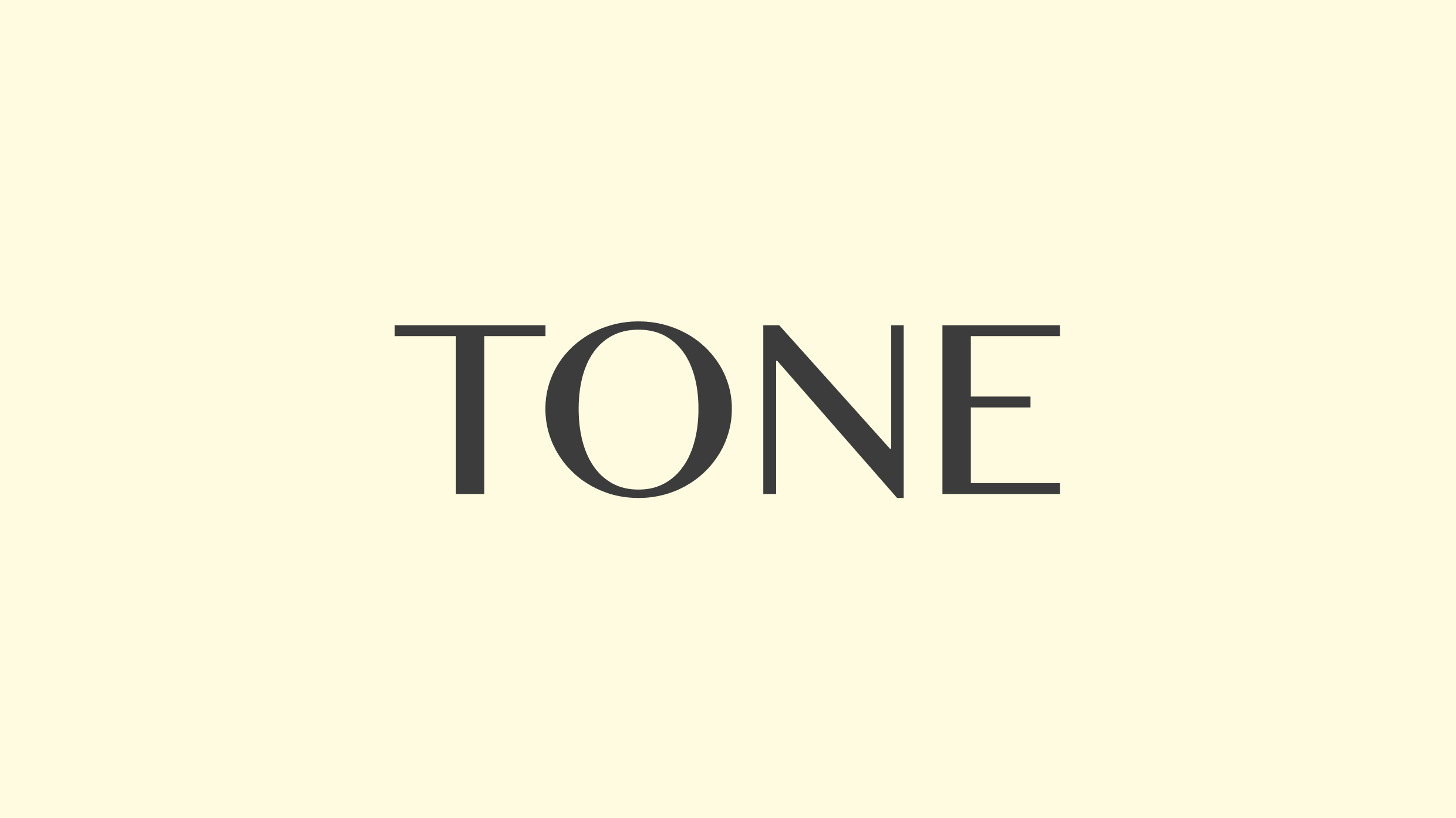 A minimalist brand logo displaying the word "TONE" in an elegant serif typeface.